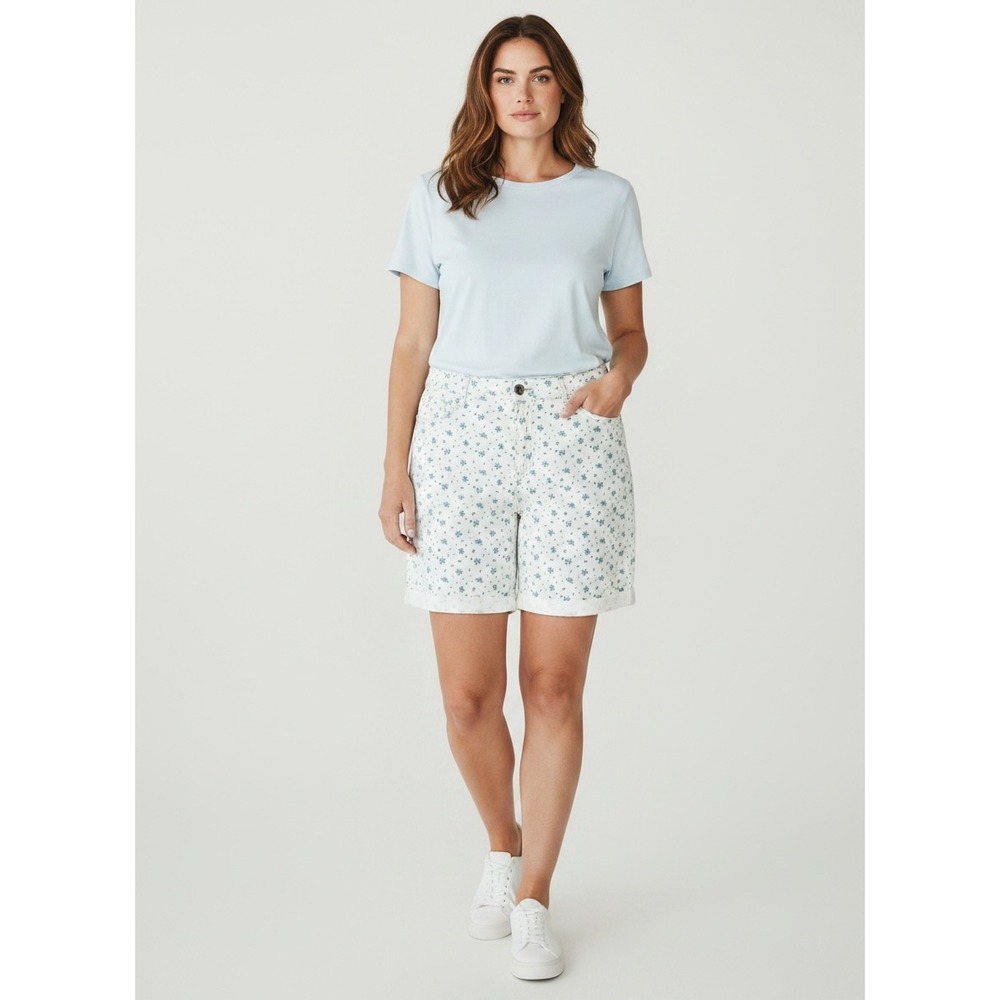 Lee Perfect Fit Floral Denim Shorts White Blue Ditsy Print Size 16 Medium